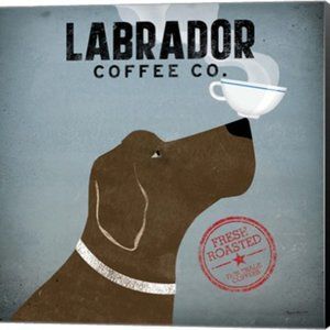 Labrador Coffee Company / Stretched Canvas/ 18" X 18"/ Dog/ Labrador Retriever